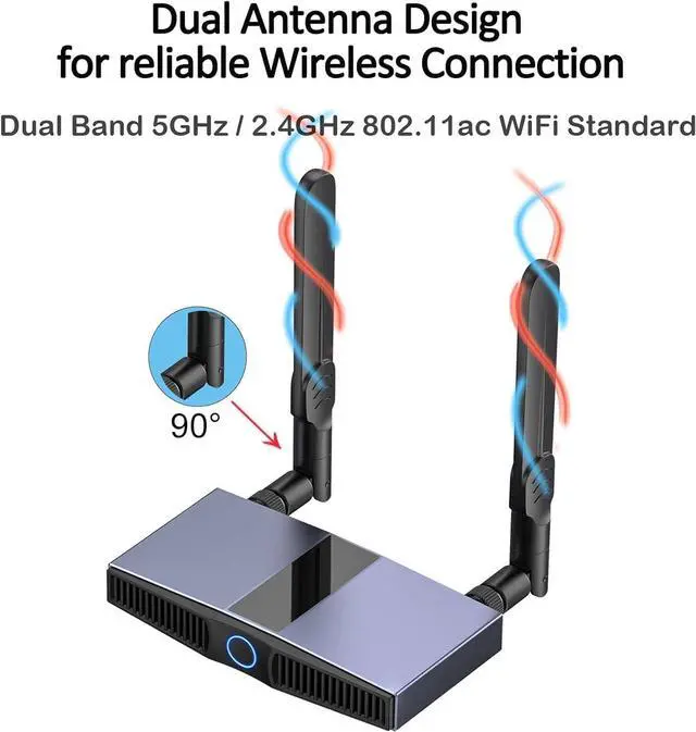 Alt view image 5 of 7 - Wireless HDMI Transmitter and Receiver Kit - Plug & Play, Stable 2.4/5GHz Streaming to Monitor, Projector, HDTV - Ideal Wireless HDMI Extender for Laptop, PC, Camera, TV Box (Blue)