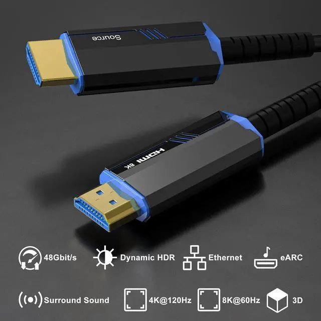 Alt view image 2 of 6 - 8K Long HDMI Fiber Optic Cable 165Feet/50m, HDMI 2.1 Cable 165FT, 8K@60hz, 4K@120hz, 48Gbps Ultra High Speed, Support HDR,eARC, Compatible for PC, HDTV, playstation4, PS5, Xbox Series X, RTX4090/4080