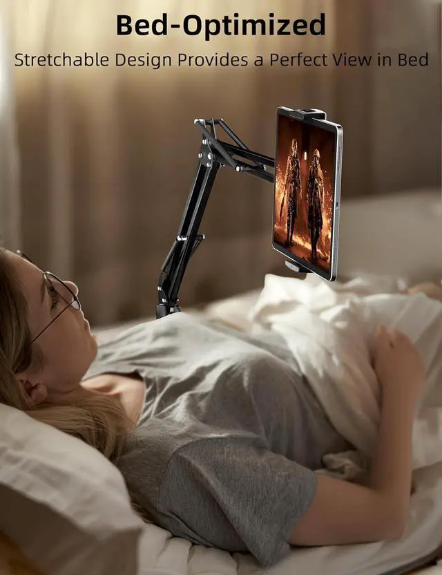 Alt view image 2 of 6 - Tablet Floor Stand with 11lb Stable Base - Adjustable Height Stretchable Arm Swivel Holder Mount, Compatible with iPad Pro Air Mini 12.9/9.7, Kindle, Galaxy Tab, Cell Phones (4.7''-13'')