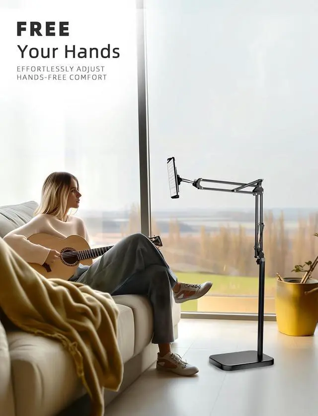 Alt view image 3 of 6 - Tablet Floor Stand with 11lb Stable Base - Adjustable Height Stretchable Arm Swivel Holder Mount, Compatible with iPad Pro Air Mini 12.9/9.7, Kindle, Galaxy Tab, Cell Phones (4.7''-13'')