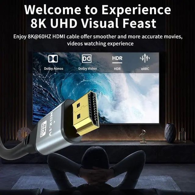 Alt view image 4 of 7 - 4K HDMI Cable 120 FT, 4K@60Hz, 18Gbps High Speed HDMI 2.0 Cord, Ultra HD,Ethernet Audio Return,Video 4K,1080p,3D,Arc, HDR Compatible with Xbox,PS5/PS4,HDTV,Laptop ect(Silver)