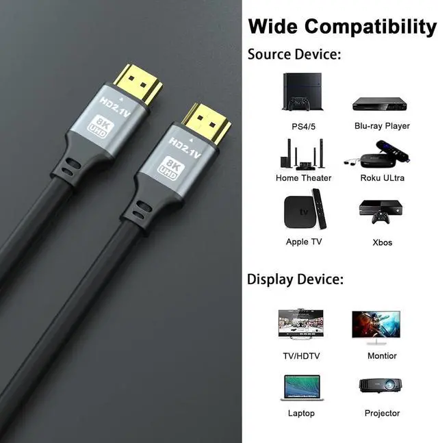 Alt view image 7 of 7 - 4K HDMI Cable 120 FT, 4K@60Hz, 18Gbps High Speed HDMI 2.0 Cord, Ultra HD,Ethernet Audio Return,Video 4K,1080p,3D,Arc, HDR Compatible with Xbox,PS5/PS4,HDTV,Laptop ect(Silver)