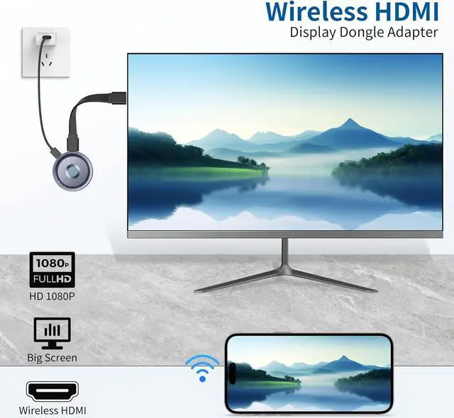 Alt view image 2 of 7 - Wireless HDMI Display Dongle Adapter, Wireless Transmitter, Streaming Media Video/Audio/File HDMI Wireless Extender from Laptop, PC, Smartphone to HDTV Projector Monitor