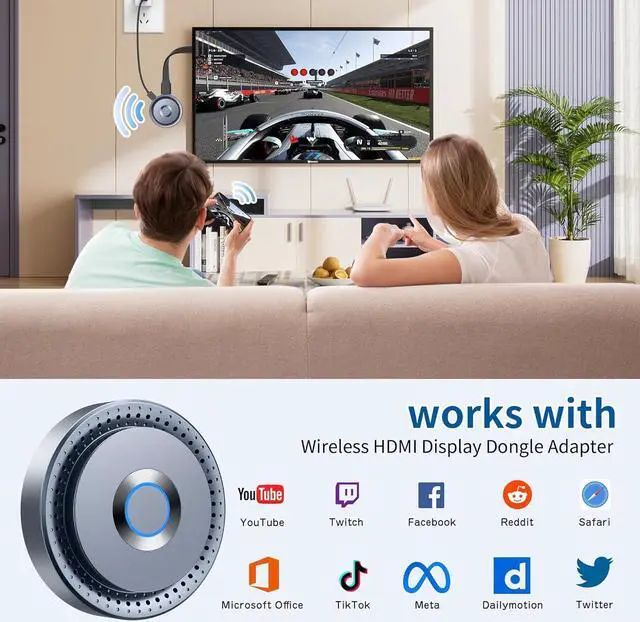 Alt view image 3 of 7 - Wireless HDMI Display Dongle Adapter, Wireless Transmitter, Streaming Media Video/Audio/File HDMI Wireless Extender from Laptop, PC, Smartphone to HDTV Projector Monitor