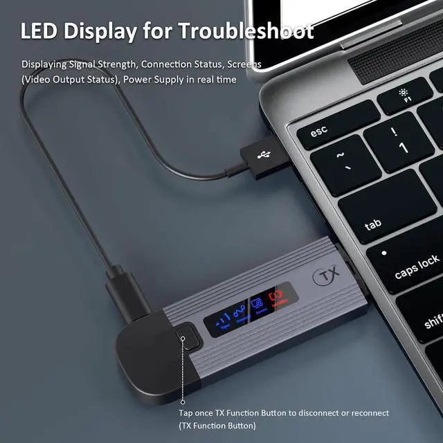 Alt view image 3 of 7 - Wireless HDMI Transmitter and Receiver, Plug & Play Portable Wireless HDMI Extender with LED Screen, HDMI Wireless Transmitter and Receiver 2.4G/5G Streaming Video to Monitor/TV from PC/Laptop/Camera