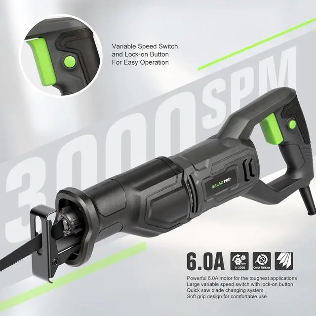 Alt view image 2 of 7 - 120V Reciprocating Saw, 6.0 Amp Variable Speed Corded Reciprocating Saw with 4/5" Stroke Length, 0-3000SPM and 6" Max for Wood, Metal, PVC Pipe Cutting