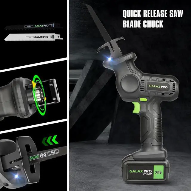 Alt view image 2 of 7 - 20V Cordless Reciprocating Saw, 0-3000RPM Variable Speed Power Reciprocating Saw with 4.0Ah Battery, 2pcs Wood Saw Blades & 1pcs Metal Saw Blade