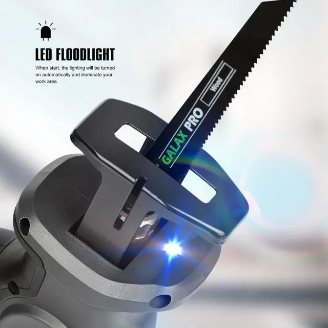 Alt view image 3 of 7 - 20V Cordless Reciprocating Saw, 0-3000RPM Variable Speed Power Reciprocating Saw with 4.0Ah Battery, 2pcs Wood Saw Blades & 1pcs Metal Saw Blade