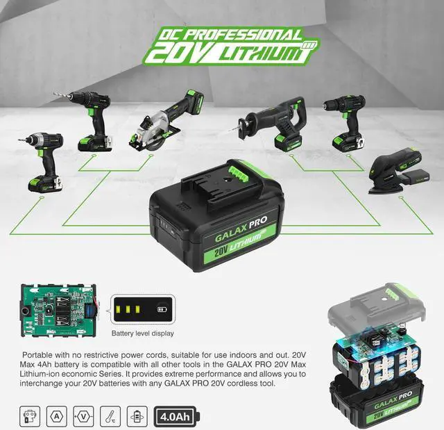 Alt view image 4 of 7 - 20V Cordless Reciprocating Saw, 0-3000RPM Variable Speed Power Reciprocating Saw with 4.0Ah Battery, 2pcs Wood Saw Blades & 1pcs Metal Saw Blade