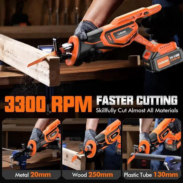 Alt view image 2 of 7 - Saw Cordless, Brushless Cordless Reciprocating Saw with 21V 2*4000mAh Battery, 3000SPM 28mm Reciprocating Stroke, 8 Saw Tool-Free Blade Change Reciprocating Saw for Wood & Metal Cutting