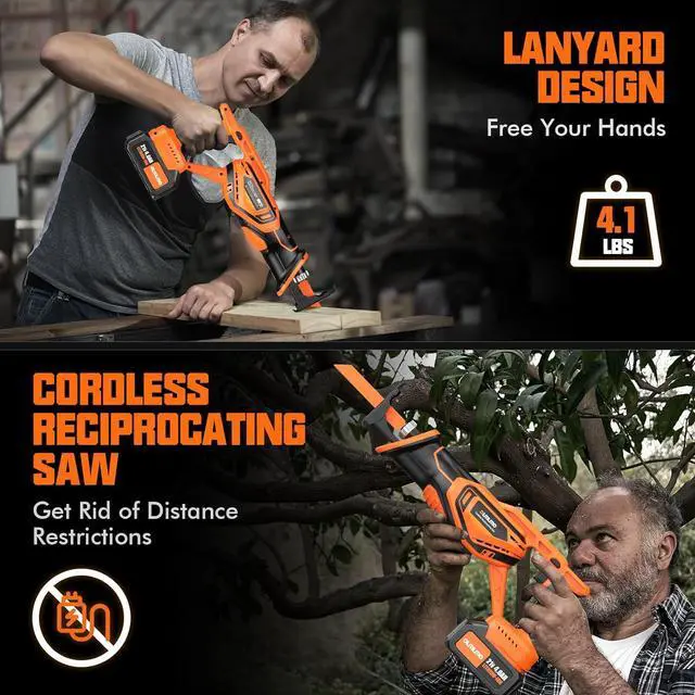 Alt view image 3 of 7 - Saw Cordless, Brushless Cordless Reciprocating Saw with 21V 2*4000mAh Battery, 3000SPM 28mm Reciprocating Stroke, 8 Saw Tool-Free Blade Change Reciprocating Saw for Wood & Metal Cutting