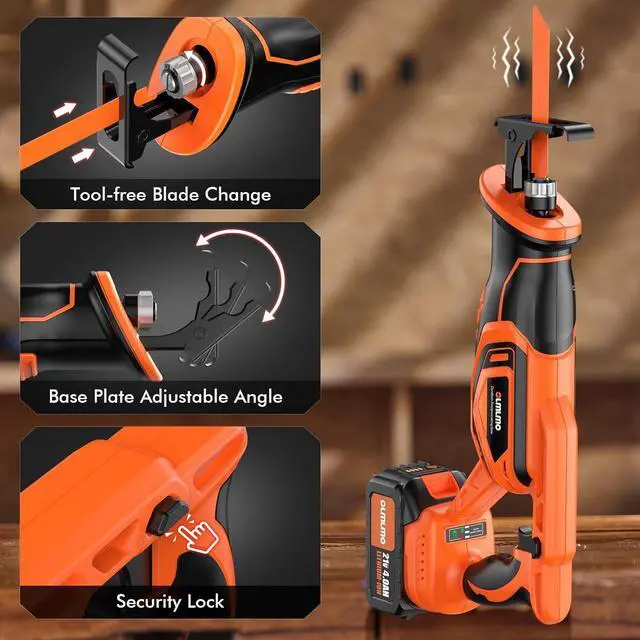 Alt view image 6 of 7 - Saw Cordless, Brushless Cordless Reciprocating Saw with 21V 2*4000mAh Battery, 3000SPM 28mm Reciprocating Stroke, 8 Saw Tool-Free Blade Change Reciprocating Saw for Wood & Metal Cutting