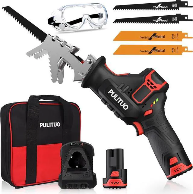 Main image of Cordless Reciprocating Saw, Speed 3000SPMwith Clamping Jaw, 2000 mAh Battery/ 1-Hour Fast Charge,Safety Gloves& Goggles, 4Pcs of Saw Blades for Wood/Metal/PVC