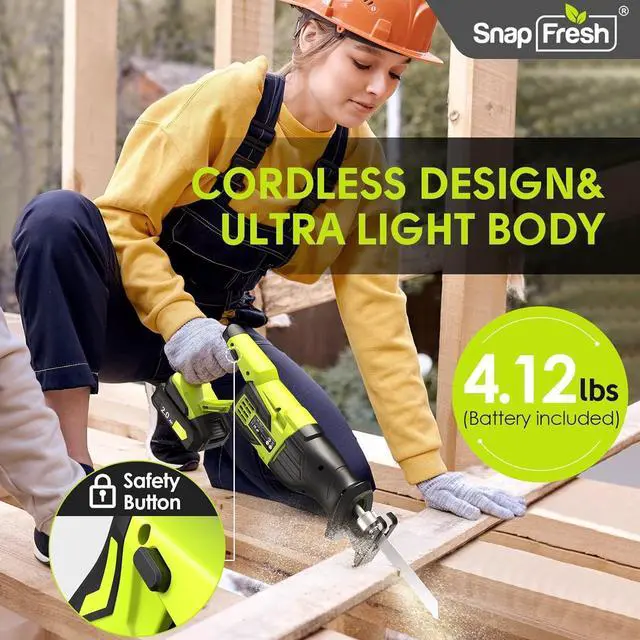 Alt view image 3 of 7 - Cordless Reciprocating Saw for Woods Metal Plastic Cutting, 0-3000 SPM Powerful Motor Reciprocating Saw, Lightweight Cordless Design, Battery-powered