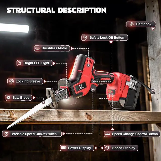 Alt view image 2 of 7 - Cordless Reciprocating Saw for Milwaukee m18 18V Battery, Brushless motor, Variable Speed 0-3000 Spm,Tool Free Blade Change, 4 Saw Blades for Wood/Metal/PVC Cuts (NO Battery Included)