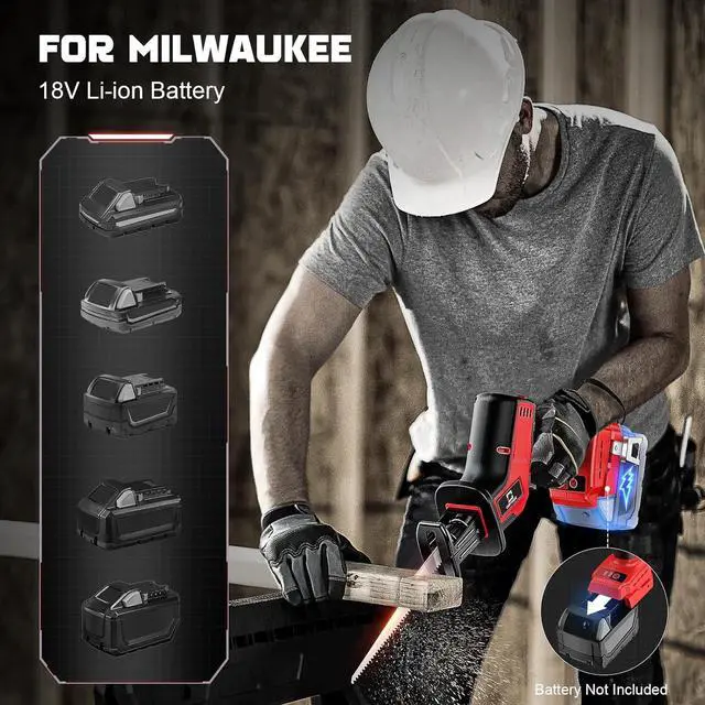 Alt view image 4 of 7 - Cordless Reciprocating Saw for Milwaukee m18 18V Battery, Brushless motor, Variable Speed 0-3000 Spm,Tool Free Blade Change, 4 Saw Blades for Wood/Metal/PVC Cuts (NO Battery Included)