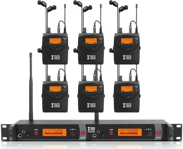 Main image of RW2080 Wireless in Ear Monitor System 2 Channel 4 Bodypacks Mono in Ear Monitor Wireless 300Ft, 40 UHF Frequencies, IEM System for Band, Stage or Studio,572MHz-599Mhz