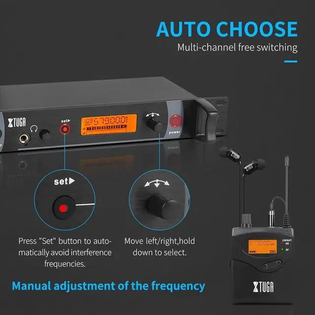 Alt view image 4 of 7 - RW2080 Wireless in Ear Monitor System 2 Channel 4 Bodypacks Mono in Ear Monitor Wireless 300Ft, 40 UHF Frequencies, IEM System for Band, Stage or Studio,572MHz-599Mhz