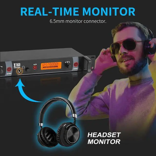 Alt view image 6 of 7 - RW2080 Wireless in Ear Monitor System 2 Channel 4 Bodypacks Mono in Ear Monitor Wireless 300Ft, 40 UHF Frequencies, IEM System for Band, Stage or Studio,572MHz-599Mhz