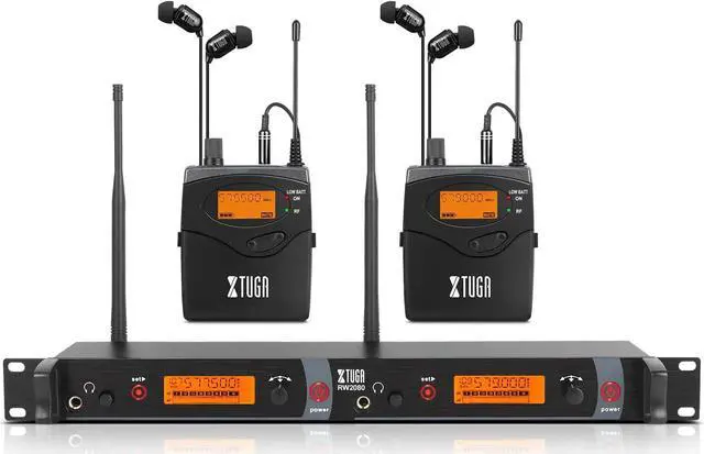 Alt view image 7 of 7 - RW2080 Wireless in Ear Monitor System 2 Channel 4 Bodypacks Mono in Ear Monitor Wireless 300Ft, 40 UHF Frequencies, IEM System for Band, Stage or Studio,572MHz-599Mhz