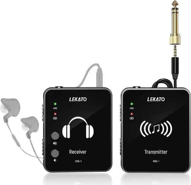 Main image of MS-1 Wireless in Ear Monitor System, 2.4GHz Stereo in-Ear Monitoring System with Wireless Transmitter Receiver Auto-Pairing, Wireless IEM for Studio, Band Rehearsal, Live Performance (Black)