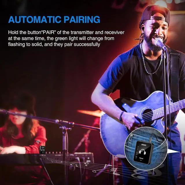 Alt view image 4 of 7 - MS-1 Wireless in Ear Monitor System, 2.4GHz Stereo in-Ear Monitoring System with Wireless Transmitter Receiver Auto-Pairing, Wireless IEM for Studio, Band Rehearsal, Live Performance (Black)