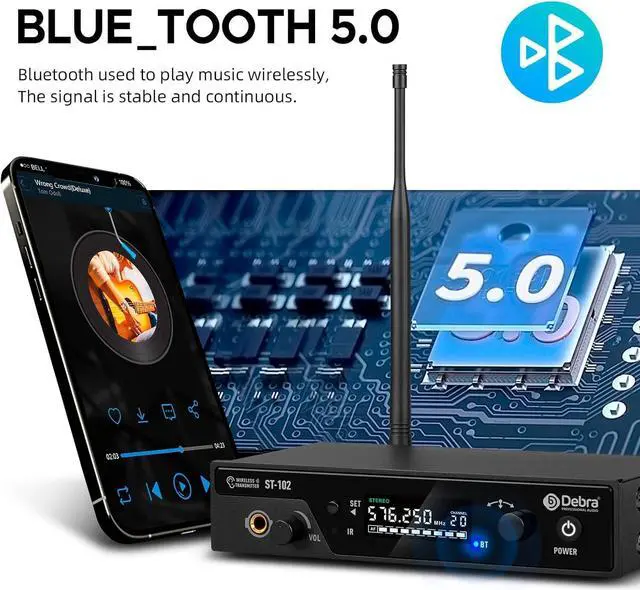 Alt view image 4 of 7 - ST-102 UHF Stereo Wireless in Ear Monitor System,Wireless IEM with Bodypacks and Headsets,530-580Mhz Transmitter and Receiver,Ideal for Stage,Studio,Speech(2 Bodypack with Transmitter)