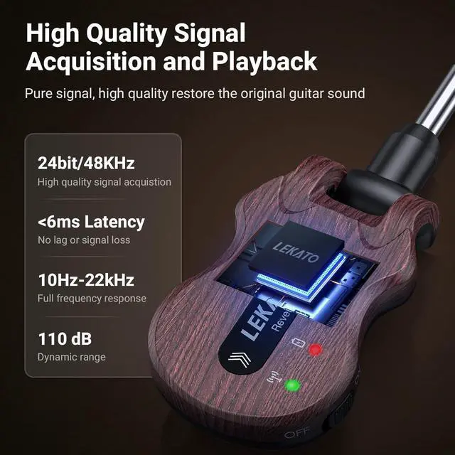Alt view image 2 of 7 - Wireless Guitar System 5.8 Wireless Guitar Transmitter Receiver Rechargeable Audio Wireless Transmitter Receiver 4 Channels Transmission Range for Electric Guitar Bass (Black)