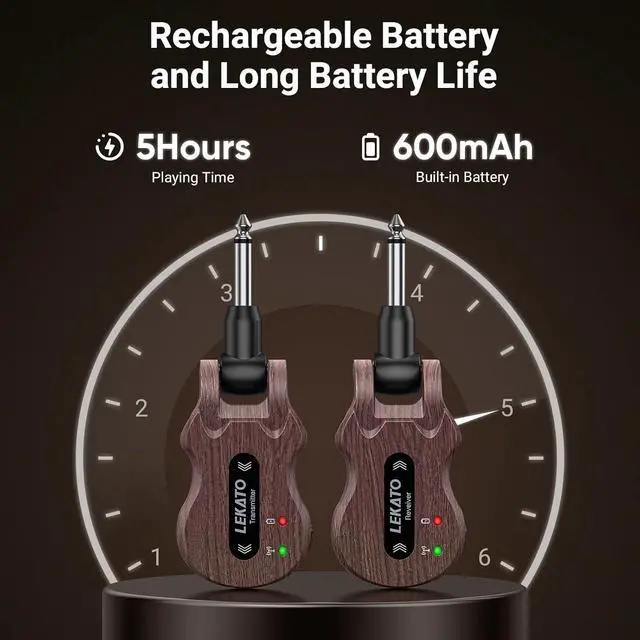 Alt view image 5 of 7 - Wireless Guitar System 5.8 Wireless Guitar Transmitter Receiver Rechargeable Audio Wireless Transmitter Receiver 4 Channels Transmission Range for Electric Guitar Bass (Black)