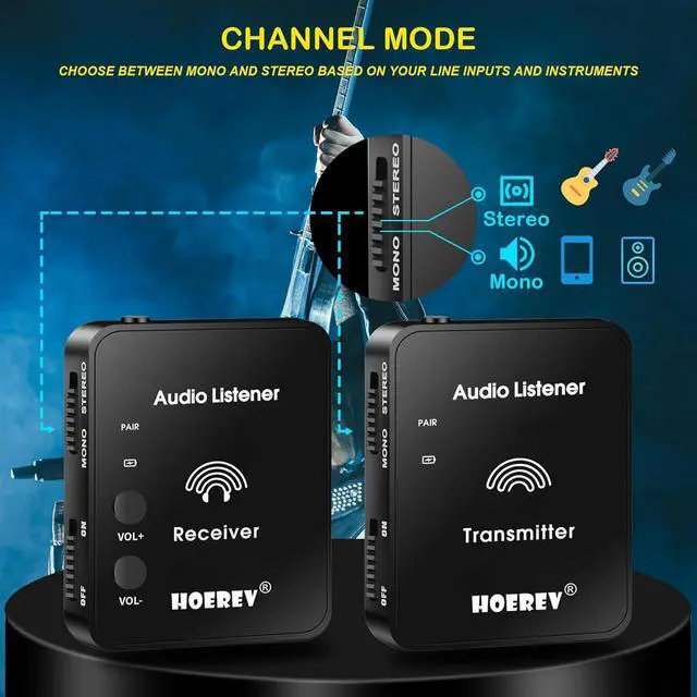 Alt view image 3 of 7 - Wireless in Ear Monitor System Studio Equipment Professional System Transmitter Guitar System with Rechargeable Battery for Studio Band Rehearsal Live Performance Camera Record