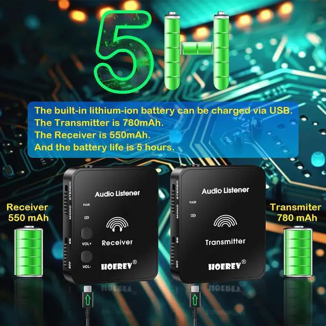 Alt view image 7 of 7 - Wireless in Ear Monitor System Studio Equipment Professional System Transmitter Guitar System with Rechargeable Battery for Studio Band Rehearsal Live Performance Camera Record