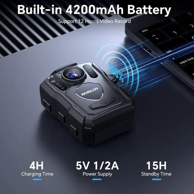 Alt view image 3 of 7 - M5 2K Police Body Camera, GPS Enabled &1440P Body Mounted Cam, 64G Body Cam Built-in 4200MAH Battery,12Hours Record, IP67 Waterproof, Night Vision Law Enforcement with Car Suction Mount