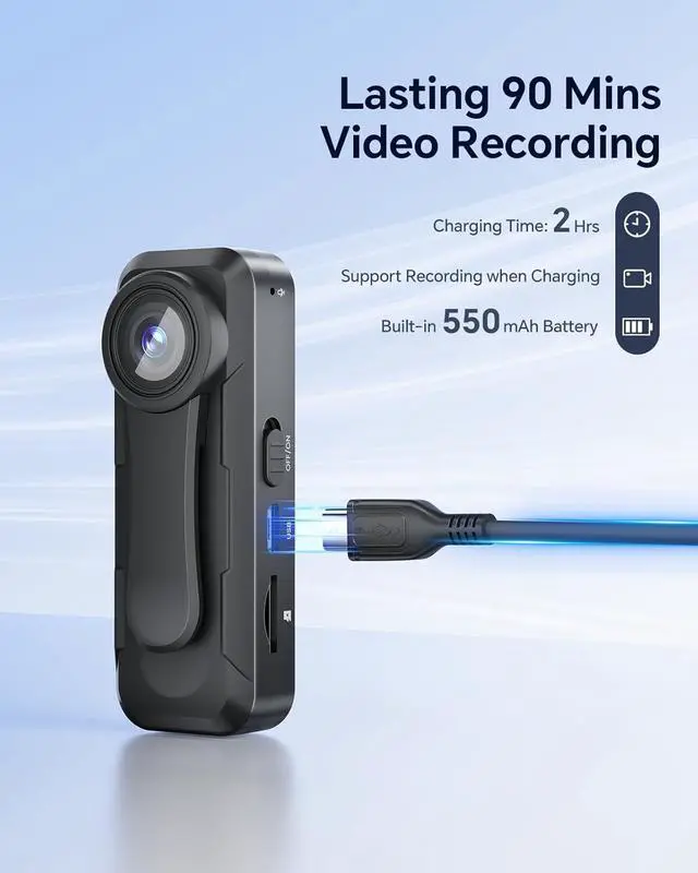 Alt view image 4 of 7 - W1 64GB HD 1080P Body Worn Camera, Wearable Body Camera with 2 Clips, Loop Recording Body Camera Support Time Stamp, Back Clip for Traveling, Driver, Delivery Man, Lecture Recording