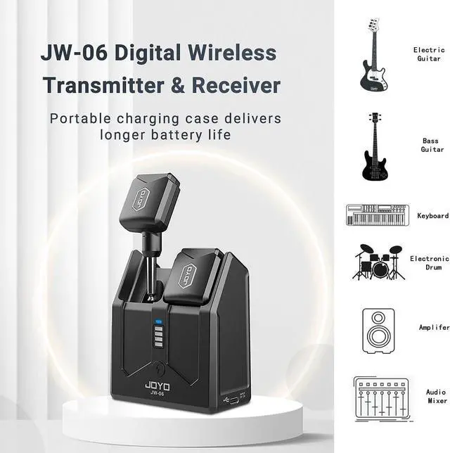 Alt view image 3 of 7 - 5.8Ghz Mini Wireless Guitar System with Portable Charging Case Wireless Transmitter and Receiver 4 Working Channel for Electric Guitar Digital Wind Instrument Wireless System AInch Square Mini Device