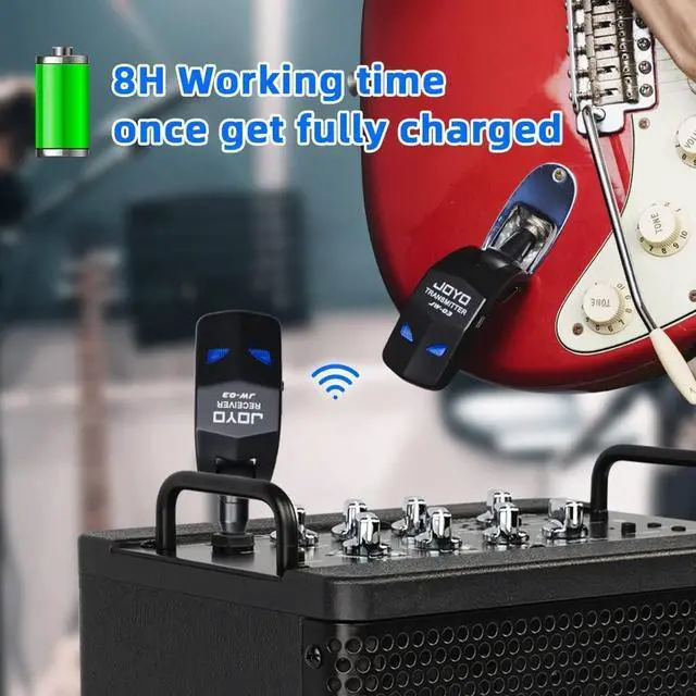 Alt view image 3 of 7 - 2.4GHz Wireless Guitar System 4 Channels Rechargeable Audio Wireless Transmitter Receiver for Guitar Bass Electric Instruments (JW-03)