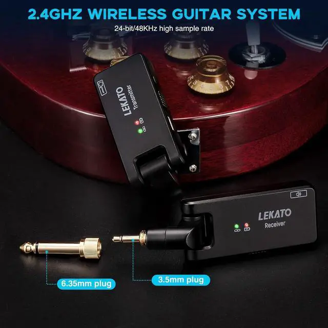 Alt view image 3 of 7 - Wireless Guitar System with Charging Case Rechargeable Wireless Guitar Transmitter Receiver 2.4Ghz Guitar Wireless System for Electric Guitar Bass (WS-100)