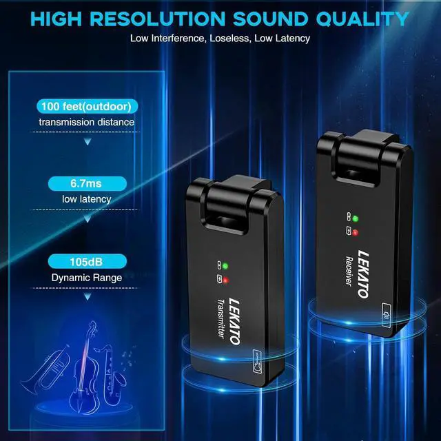 Alt view image 5 of 7 - Wireless Guitar System with Charging Case Rechargeable Wireless Guitar Transmitter Receiver 2.4Ghz Guitar Wireless System for Electric Guitar Bass (WS-100)