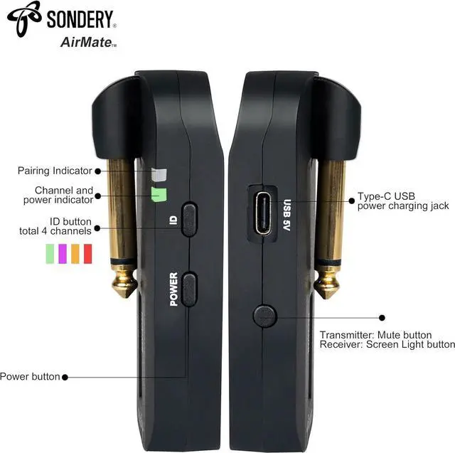 Alt view image 3 of 7 - Wireless Guitar Transmitter Receiver System 5.8GHz, 24-bit High-Quality Audio, Ultra-Low Latency, Rechargeable with 4 Channels for Electric Instruments