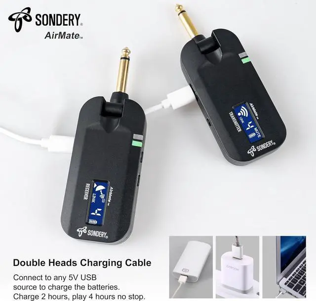 Alt view image 5 of 7 - Wireless Guitar Transmitter Receiver System 5.8GHz, 24-bit High-Quality Audio, Ultra-Low Latency, Rechargeable with 4 Channels for Electric Instruments