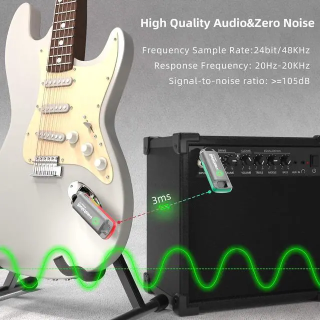 Alt view image 4 of 6 - 1 Key to Switch Wireless Guitar System Wireless Guitar Transmitter Receiver for Electronic Instrument Guitar Amp Digital Electric Acoustic Bass Guitar Accessories