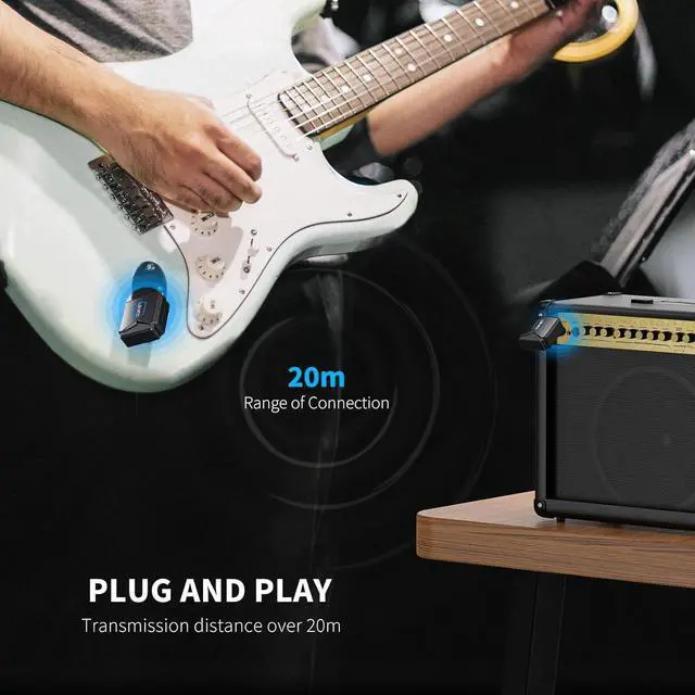 Alt view image 6 of 7 - 5.8GHz Wireless Guitar System with Charging Box Wireless Guitar Transmitter and Receiver Rechargeable Audio Guitar Wireless System with 4 Signal Channel for for Guitar Bass Electric Instrument