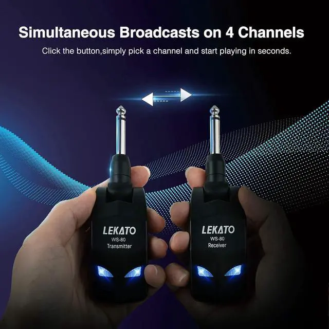 Alt view image 6 of 7 - 2.4Ghz Wireless Guitar System Wireless Guitar Transmitter Receiver with 4 Channels for Electric Guitar Rechargeable Audio Guitar Wireless Transmitter and Receiver for Electric Instruments