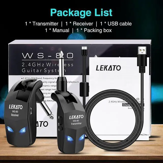 Alt view image 7 of 7 - 2.4Ghz Wireless Guitar System Wireless Guitar Transmitter Receiver with 4 Channels for Electric Guitar Rechargeable Audio Guitar Wireless Transmitter and Receiver for Electric Instruments