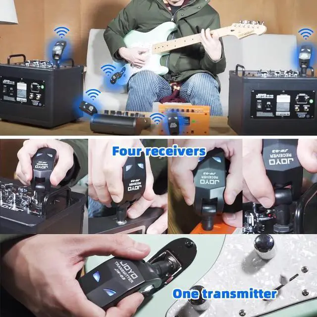 Alt view image 6 of 7 - 2.4GHz Wireless Guitar System 4 Channels Rechargeable Audio Wireless Transmitter Receiver for Guitar Bass Electric Instruments (JW-03)