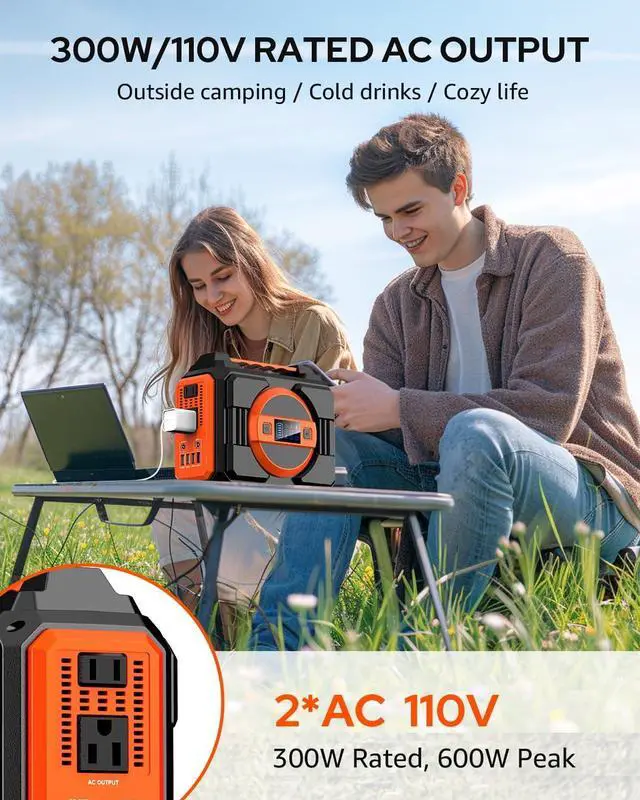 Alt view image 2 of 7 - Portable Power Station Bank 300W Rated(600W Peak),220Wh Solar Powered Power Bank with 2 AC Outlet 110V Pure Sine Wave, 60000mAh Power Bank Lithium Battery Pack for Home Outdoor Camping Emergency