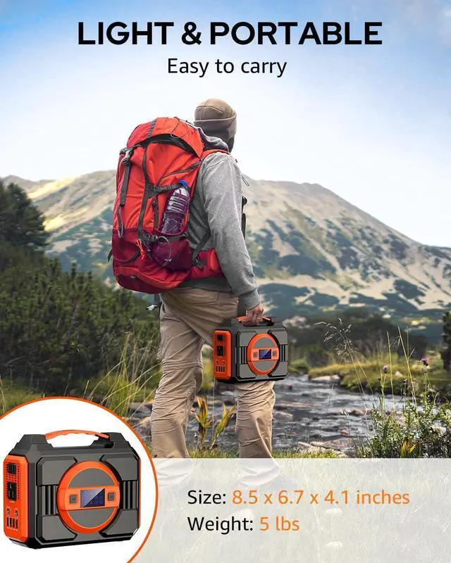 Alt view image 5 of 7 - Portable Power Station Bank 300W Rated(600W Peak),220Wh Solar Powered Power Bank with 2 AC Outlet 110V Pure Sine Wave, 60000mAh Power Bank Lithium Battery Pack for Home Outdoor Camping Emergency