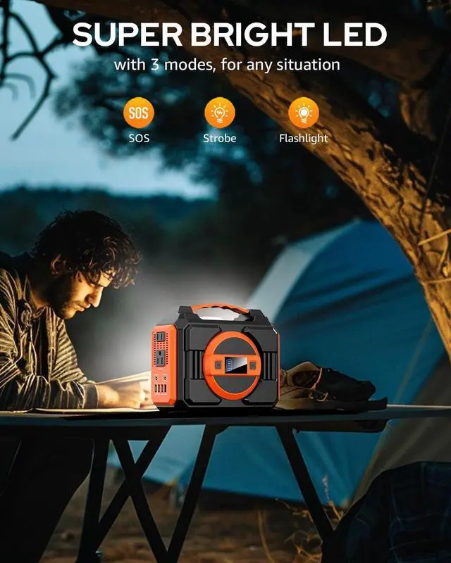 Alt view image 6 of 7 - Portable Power Station Bank 300W Rated(600W Peak),220Wh Solar Powered Power Bank with 2 AC Outlet 110V Pure Sine Wave, 60000mAh Power Bank Lithium Battery Pack for Home Outdoor Camping Emergency