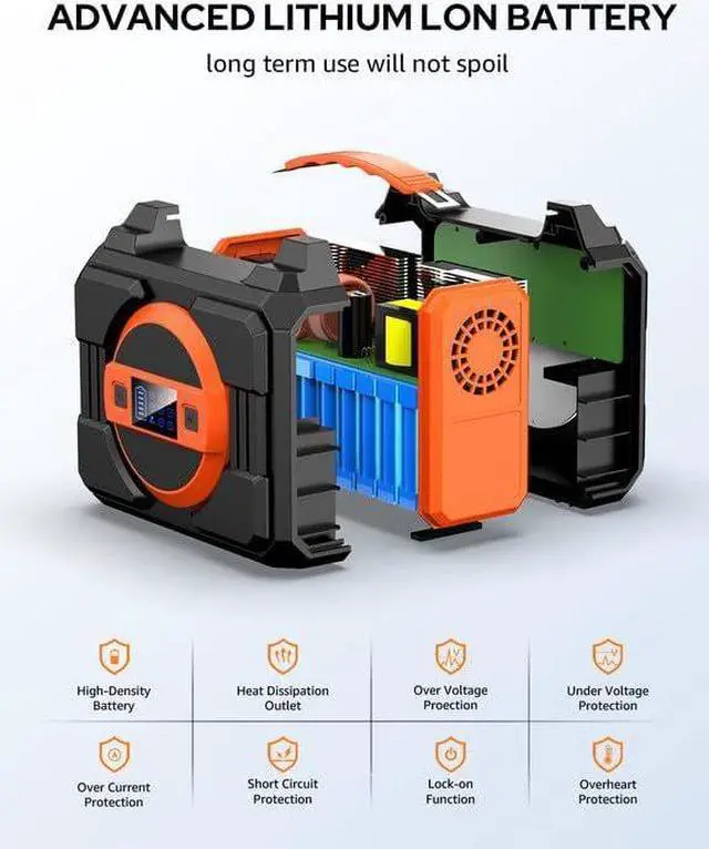 Alt view image 7 of 7 - Portable Power Station Bank 300W Rated(600W Peak),220Wh Solar Powered Power Bank with 2 AC Outlet 110V Pure Sine Wave, 60000mAh Power Bank Lithium Battery Pack for Home Outdoor Camping Emergency