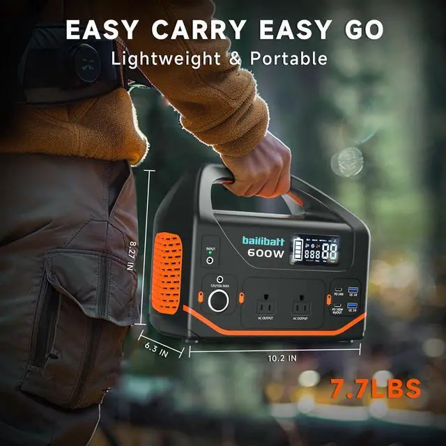 Alt view image 3 of 7 - Portable Power Station 600W,293Wh Portable Generator for Home Use, Quiet Generator for Camping Travel Emergency CPAP Survival Backup Outdoor Apartment,100W PD & 110V Pure Sine Wave AC Outlet