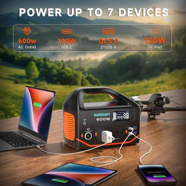 Alt view image 4 of 7 - Portable Power Station 600W,293Wh Portable Generator for Home Use, Quiet Generator for Camping Travel Emergency CPAP Survival Backup Outdoor Apartment,100W PD & 110V Pure Sine Wave AC Outlet
